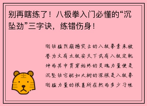 别再瞎练了！八极拳入门必懂的“沉坠劲”三字诀，练错伤身！